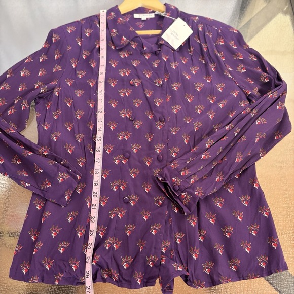 Vintage Talbots Top Size 14 Artsy Retro Cottage Modest Button Up Double Breasted - Picture 4 of 5